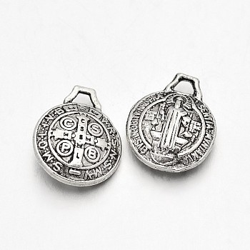 Saint Benedict Medal Tibetan Style Alloy Charms, Cadmium Free & Lead Free, Antique Silver, 12x9.5x4mm, Hole: 1x2mm, about 1000pcs/1000g