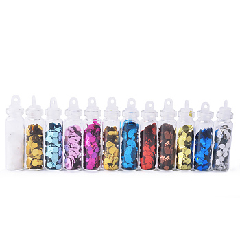 Laser Shining Nail Art Glitter, Manicure Sequins, DIY Sparkly Paillette Tips Nail, Hexagon, Mixed Color, about 2g/bollte, 12bottle/set
