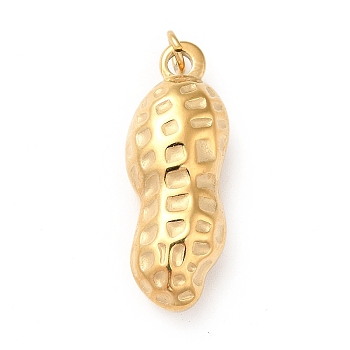 Ion Plating(IP) 304 Stainless Steel Pendants, with Jump Ring, Peanut Charms, Real 14K Gold Plated, 29.5x11x8mm, Hole: 3.4mm