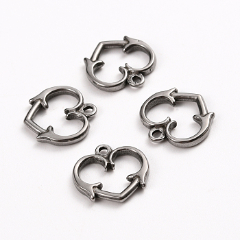 Tarnish Resistant 304 Stainless Steel Toggle Clasps Parts, Heart, Stainless Steel Color, 15x15.5x2mm, Hole: 1.6mm