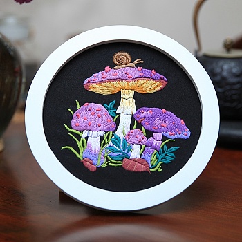 DIY Mushroom Pattern Embroidery Starter Kits, including Bamboo Embroidery Hoop, Canvas, Thread, Sewing Needle, Colorful, 0.3~0.4mm, 15 colors