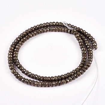 Natural Pyrite Beads Strands, Rondelle, Faceted, 4x3mm, Hole: 1mm, about 130pcs/strand, 15.74 inch