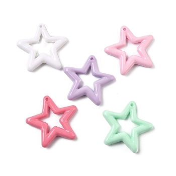Opaque Acrylic Pendants, Star Charms, Mixed Color, 47x49.5x7.5mm, Hole: 2.5mm, about 78pcs/500g