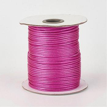 Eco-Friendly Korean Waxed Polyester Cord, Fuchsia, 3mm, about 41.01~41.56 Yards(37.5~38m)/Roll