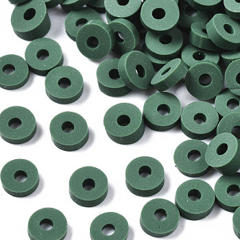 Handmade Polymer Clay Beads, Disc/Flat Round, Heishi Beads, Sea Green, 4x1mm, Hole: 1mm, about 55000pcs/1000g