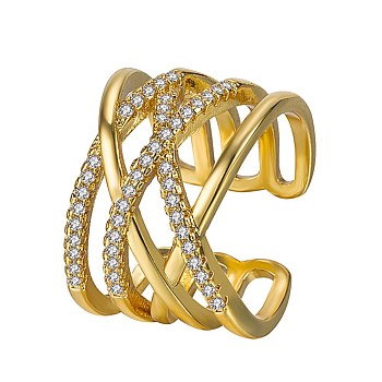 Brass Finger Rings, with Rhinestone, Twining, Golden, Crystal,  Inner Diameter: 15mm