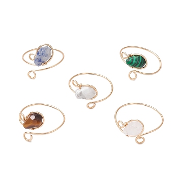 Teardrop Synthetic & Natural Mixed Gemstone Open Cuff Rings, Copper Wire Wrapped Ring for Women, Inner Diameter: 20.5mm