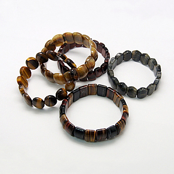Tiger Eye Stretch Bracelets, with Elastic Cord, Mixed Color, 52~59mm
