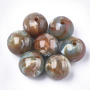 Acrylic Beads, Imitation Gemstone Style, Round, Saddle Brown, 20x19.5mm, Hole: 3mm