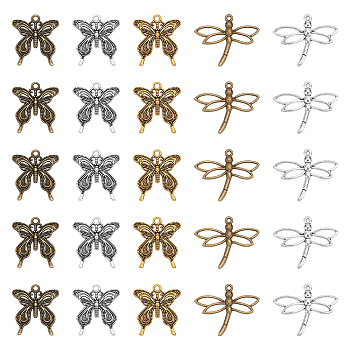 100Pcs 5 Styles Tibetan Style Pendants, Cadmium Free & Lead Free, Dragonfly, Mixed Color, 20pcs/style