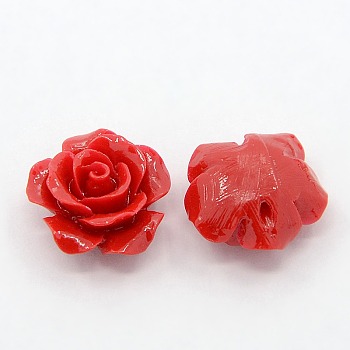 Synthetic Coral 3D Flower Rose Beads, Dyed, Red, 14x8mm, Hole: 1~1.4mm