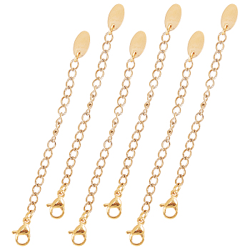 Unicraftale 304 Stainless Steel Chain Extender, with Lobster Claw Clasps and Charms, Oval, Golden, 73mm