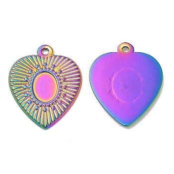 Ion Plating(IP) 304 Stainless Steel Pendant Cabochon Settings, Heart Charms, Rainbow Color, Tray: 8x6mm, 23x19x1.5mm, Hole: 1.5mm