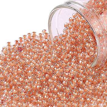 TOHO Round Seed Beads, Japanese Seed Beads, (985) Inside Color Crystal/Salmon Lined, 11/0, 2.2mm, Hole: 0.8mm, about 1110pcs/10g