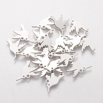 201 Stainless Steel Charms, Hummingbird, Stainless Steel Color, 13.5x16.5x1mm, Hole: 1.5mm