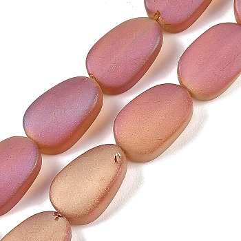 Electroplate Glass Beads Strands, Frosted, Oval, Pale Violet Red, 14x9x4.5mm, Hole: 1mm, about 50pcs/strand, 27.17 inch(69cm)