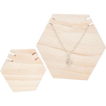 Nbeads 2Pcs 2 Styles Wooden Necklace Displays Stands, Fit for 2Pcs Necklace Showing Holder, Hexagon, Navajo White, 1.98x12.4~21x10.5~19.4cm, 1pc/style