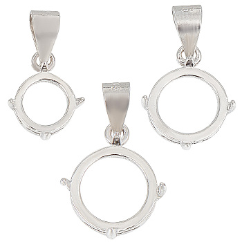 3Pcs 3 Styles Rhodium Plated 925 Sterling Silver Open Back Bezel Pendant Cabochon Settings, Basket Pendant Setting with Prongs Mounting, Flat Round, with 925 Stamp, Platinum, Tray: 7.5~10mm, 10.5~14x8.5~12x3.5~6mm, Hole: 4.5x3.5mm, 1pc/style