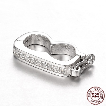 Rhodium Plated 925 Sterling Silver Rhinestone Twister Clasps, with 925 Stamp, Platinum, 15x7x2.5mm
