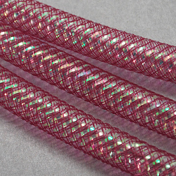 Mesh Tubing, Plastic Net Thread Cord, with AB Color Vein, Pale Violet Red, 16mm, 28Yards