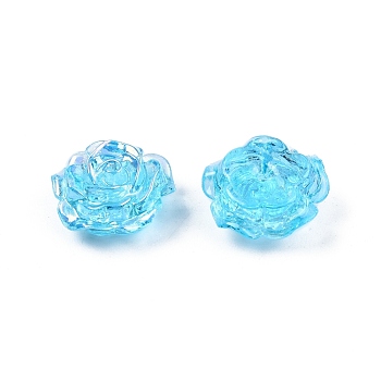 Transparent ABS Plastic Beads, Half Drilled, Flower, Cyan, 15x16x6.5mm, Hole: 1.2mm
