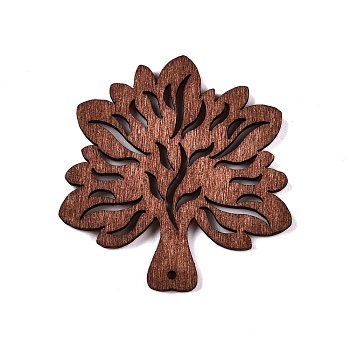 Natural Poplar Wood Pendants, Dyed, Tree, Saddle Brown, 49x46.5x2.5mm, Hole: 1.6mm