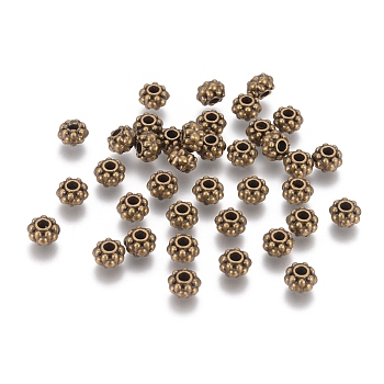 Tibetan Style Spacer Beads, Antique Bronze Color, Zinc Alloy Beads, Lead Free & Nickel Free & Cadmium Free about 6.5mm in diameter, 4.5mm long, hole: 1mm