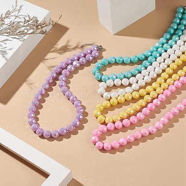 Macaron Color Faceted Acrylic Round Beaded Necklaces(NJEW-JN04192)-2