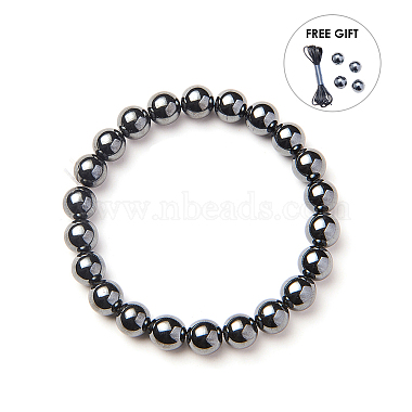 Non-magnetic Synthetic Hematite Round Beads Stretch Bracelets(BJEW-PH0001-8mm-22)-2