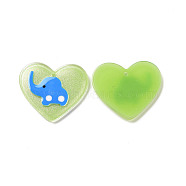 Acrylic Pendants, with Enamel and Glitter Powder, Heart with Elephant Pattern, Spring Green, 26x29.5x2mm, Hole: 1.5mm(FIND-A022-02B)