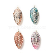 Natural Dragon Veins Agate Pendants, with Eco-Friendly Copper Wire Wrapped, Teardrop, Mixed Color, Silver, 34~35x16x10mm, Hole: 3~3.8mm(PALLOY-JF01523-01)