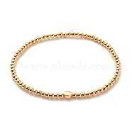 Brass Round Beaded Stretch Bracelet with Flat Round for Women, Golden, Inner Diameter: 2-1/4 inch(5.7cm)(BJEW-JB07607)