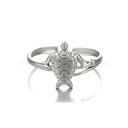 Stainless Steel Open Cuff Rings, Jewely for Women, Turtles, Stainless Steel Color, US Size 8(18.1mm)(PW-WG409B0-02)