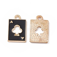 Alloy Pendant, with Enamel, Rectangle with Ace of Spades Charm, Golden, Black, 18x11x1mm, Hole: 1.8mm(ENAM-H039-06G-F)