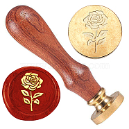 Wax Seal Stamp Set, Golden Tone Sealing Wax Stamp Solid Brass Head, with Retro Wood Handle, for Envelopes Invitations, Gift Card, Flower, 83x22mm, Stamps: 25x14.5mm(AJEW-WH0208-990)