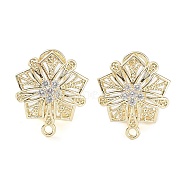 Hollow Flower Brass Micro Pave Cubic Zirconia Stud Earrings Finding, with Horizontal Loops, Cadmium Free & Lead Free, Real 18K Gold Plated, 18x15.5mm, Hole: 1.5mm, Pin: 0.8mm(KK-E083-11G)