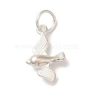 925 Sterling Silver Bird Charms with Jump Rings, Silver, 15x9x3.5mm, Hole: 4mm(FIND-U013-03S)