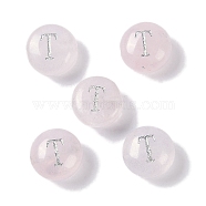 Natural Rose Quartz Beads, Rondelle with Letter, Letter T, 8.5~9x5~5.5mm, Hole: 1.2mm(G-L524-20T-01)