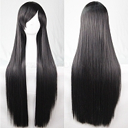 31.5 inch(80cm) Long Straight Cosplay Party Wigs, Synthetic Heat Resistant Anime Costume Wigs, with Bang, Black(OHAR-G008-08B)