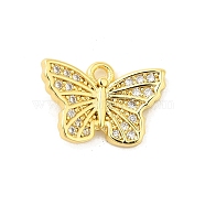 Butterfly Rack Plating Brass Micro Pave Cubic Zirconia Pendants Charms, Lead Free & Cadmium Free, Real 18K Gold Plated, 9x13x3mm, Hole: 1mm(KK-S396-08B)