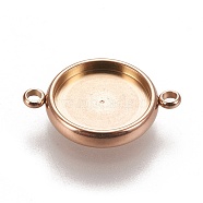 Ion Plating(IP) 304 Stainless Steel Links Connectors Settings, Plain Edge Bezel Cups, Flat Round, Rose Gold, Tray: 12mm, 20x14.5x2.5~3mm, Hole: 1.6~1.8mm(X-STAS-K202-02E-RG)
