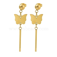 Ion Plating(IP) Butterfly 304 Stainless Steel Stud Dangle Earrings, Golden, 50.8x13mm(EJEW-G400-45G)