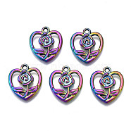 Rack Plating Rainbow Color Alloy Pendants, Cadmium Free & Nickel Free & Lead Free, Heart with Flower, 18x16x2mm, Hole: 1.5~1.6mm(PALLOY-S180-322)