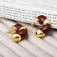 C-Shaped Brass Enamel Stud Earrings for Women, Real 18K Gold Plated, Dark Red, 30x12mm(EJEW-G391-19G-03)