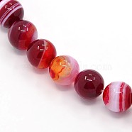 Round Dyed Natural Striped Agate/Banded Agate Beads Strands, Dark Red, 8mm, Hole: 1mm, about 48pcs/strand, 15.2 inch(X-G-G582-8mm-21)