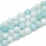 Natural Amazonite Beads Strands, Star Cut Round Beads, Faceted, 8~10x7~8mm, Hole: 1mm, about 45~48pcs/strand, 14.2~14.6 inch(G-S332-8mm-009)