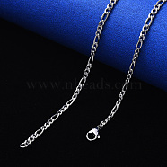 Non-Tarnish 304 Stainless Steel Figaro Chain Necklaces, with Lobster Claw Clasp, Stainless Steel Color, Link: 11x5x1.4mm and 7.5x5.5x1.4mm, 19.68 inch(50cm)(NJEW-S420-003C-P)