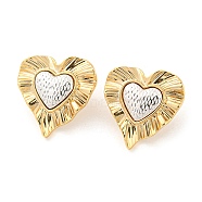 Brass Stud Earrings, with 925 Sterling Silver Pin, Textured, Heart, Golden & Silver, 24.5x24mm(EJEW-M234-01G)