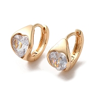 Light Gold Brass Micro Pave Cubic Zirconia Hoop Earrings, Heart, 13x8mm(EJEW-C073-09C-KCG)
