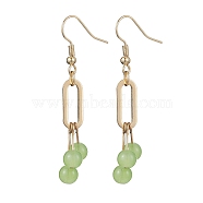 Imitation Jade Glass Dangle Earrings, with 304 Stainless Steel Earring Hooks, Round, Golden, Dark Sea Green, 53mm(EJEW-JE05924-03)